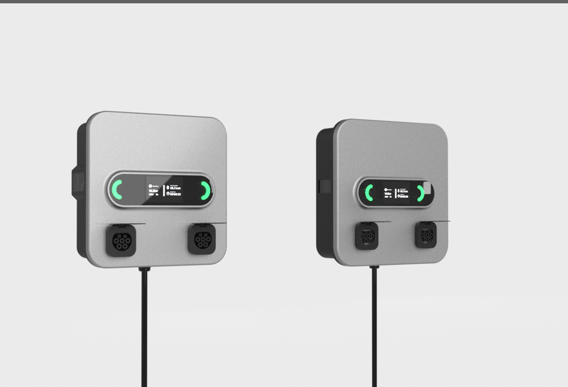 A2Z EV Nebula AC wall charger, two wall-mounted units, front view