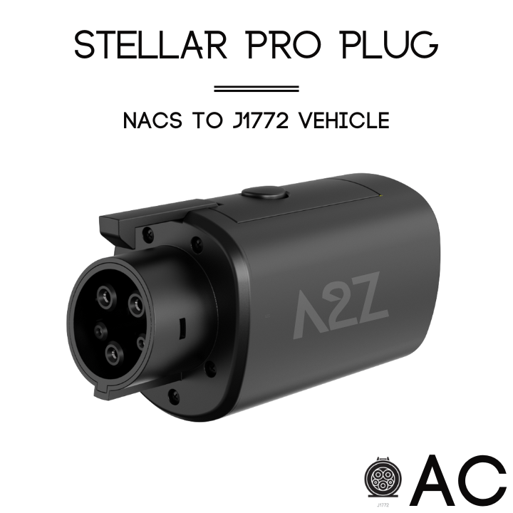 A2Z Stellar Pro NACS to J1772 AC adapter, front view with AC label