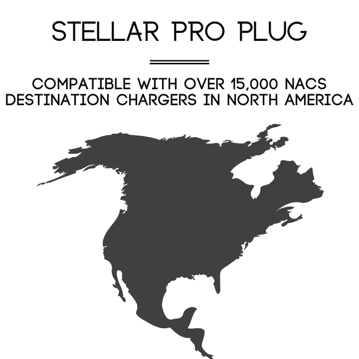 A2Z Stellar Pro NACS to J1772 AC adapter, North America destination charger map
